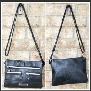 Stone Mountain USA BLACK Leather Crossbody Hand Bag (9x6x2) Made w/ LOVE Purse